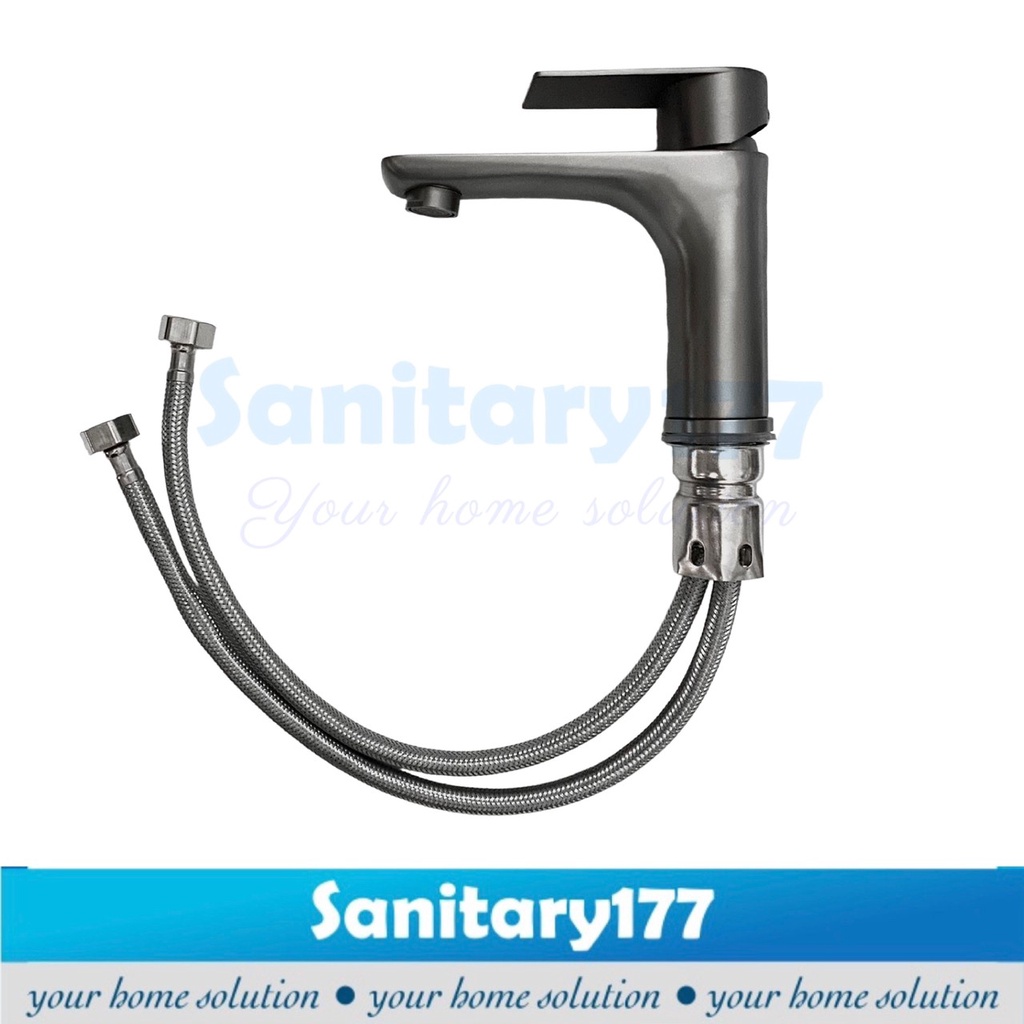 Kran Wastafel stainless panjang  grey 71Q-Keran Air sink  gun metal stenles panas dingin mixer basin faucet minimalis tebal