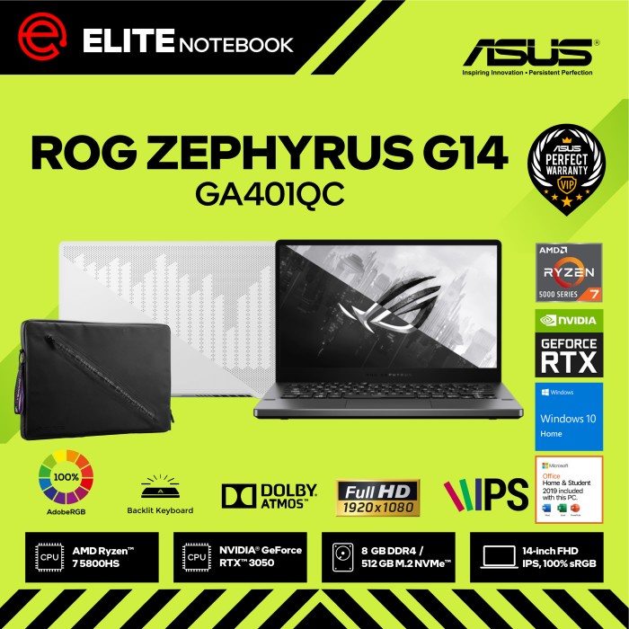 T0P ASUS ROG ZEPHYRUS G14 GA401QC RYZEN 7 5800HS 8GB 512GB RTX3050 W10 OHS NICE