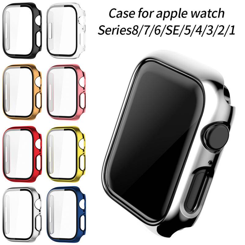 Case Pelindung Layar Bahan Kaca electroplate Untuk Apple Watch Seri 8 7 6 5 4 3 2 1 SE2 49mm 45mm 41mm 42mm 40mm 38mm