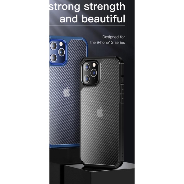 TOTU iPhone 12/12 Max/12 Pro/12 Pro Max Case Shockproof Carbon Armor - Biru, iPhone 12ProMax