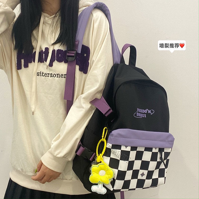 tas ransel motif kotak kotak backpack korean style tas kotak kotak tas sekolah wanita korea school bag gosh monster Sera Manis Keren Tas Sekolah Gadis Gadis Ransel Siswa Sekolah Menengah Jepang Sederhana Liar Kotak-kotak Siswa SMA Korea Rasa Tinggi