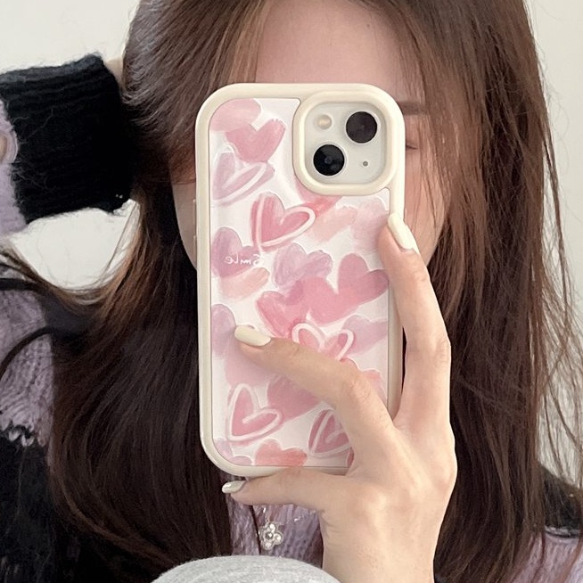 Leather Case HP IPhone 11 12 13 14 Pro Max 14 Plus iPhone XR XS Max Anti falling Casing iPHONE 13 Pink Purple Love Heart Cover Girl Women Pretty Ins