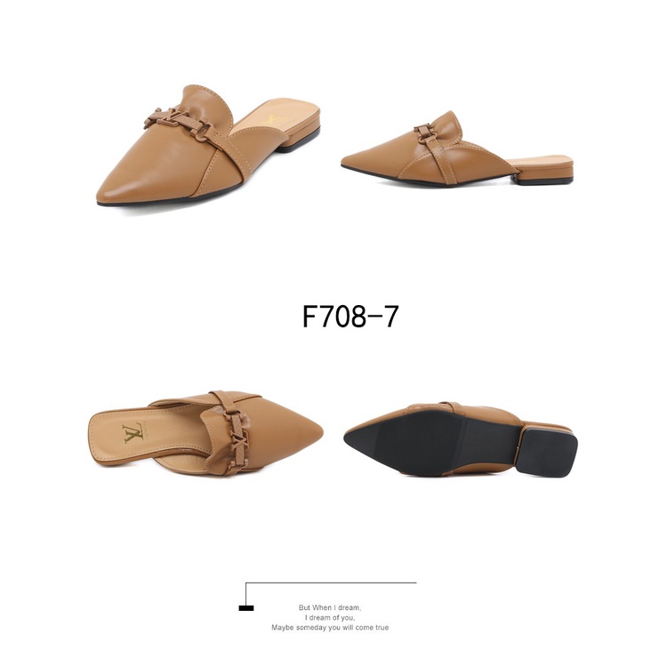 Logo Pointed Toe Mules F708-7