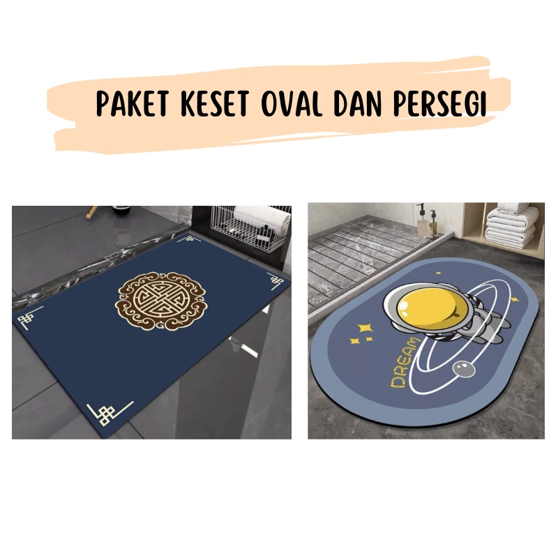 Paket Hemat Keset Kamar Mandi Keset Oval &amp; Persegi Panjang Minimalis lap kaki Diatomite keset kaki penyerap air Laris_unik