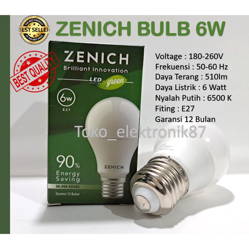 Lampu Led Zenich 6W Bohlam 6 Watt Bulb Bulat Green