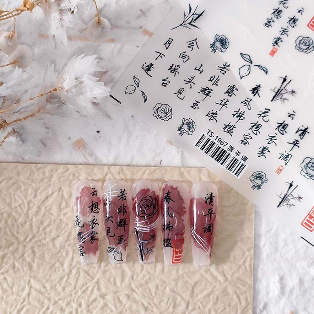 Mxbeauty Stiker Kuku Cina Wanita Fashion Karakter Cina Manicure Aksesoris Swallow Crane Gaya Antik Nail Art Dekorasi
