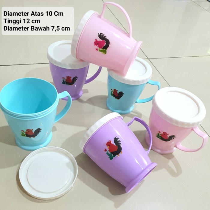 MUG AYAM GAGANG WARNA BEAUTIFUL+TUTUP Gelas Plastik Tebal Kuat 550ML