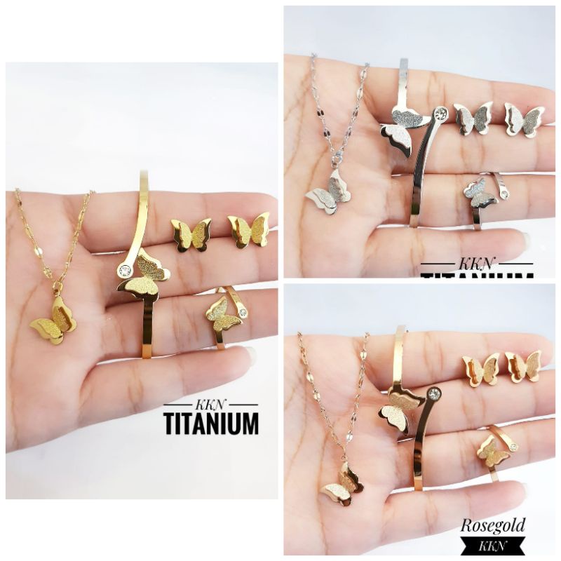 Set Perhiasan Titanium Wanita Motif Kupu Kupu 1112c