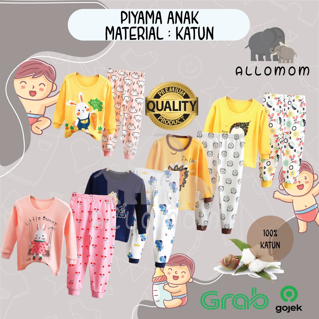 Setelan Baju Tidur Motif Celana Panjang Bayi Perempuan Laki / Baby / Piyama Anak Material Katun 100%