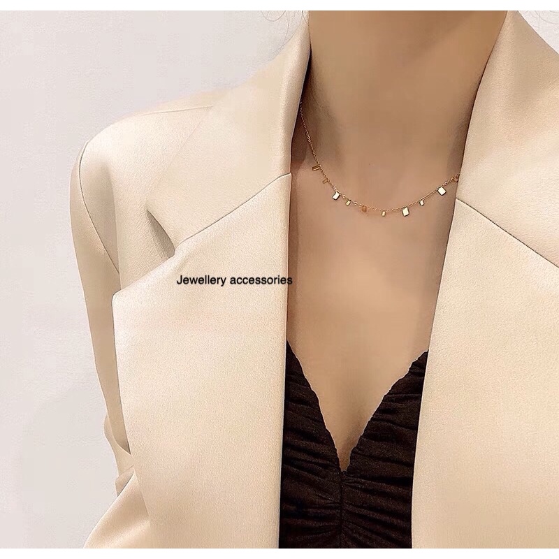 Kalung Titanium Kotak Gold Elegant Korea Fashion Style Premium