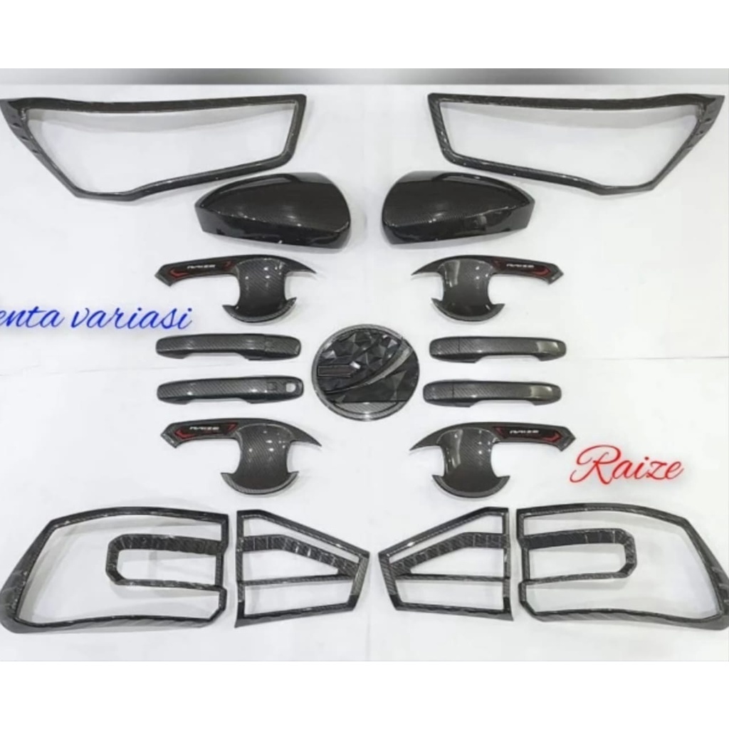 Paket Garnish Lampu Depan Belakang Outer Handle Tank Cover Raize Carbon