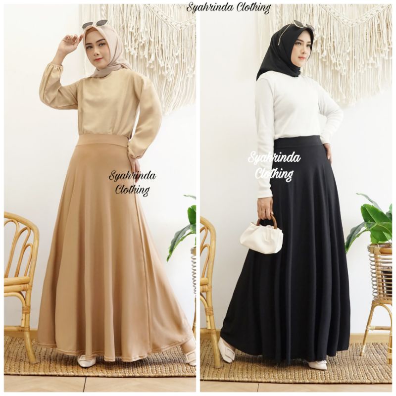 Rok Polos Panjang Skirt Lebar Wanita Jescourt Jersey Premium