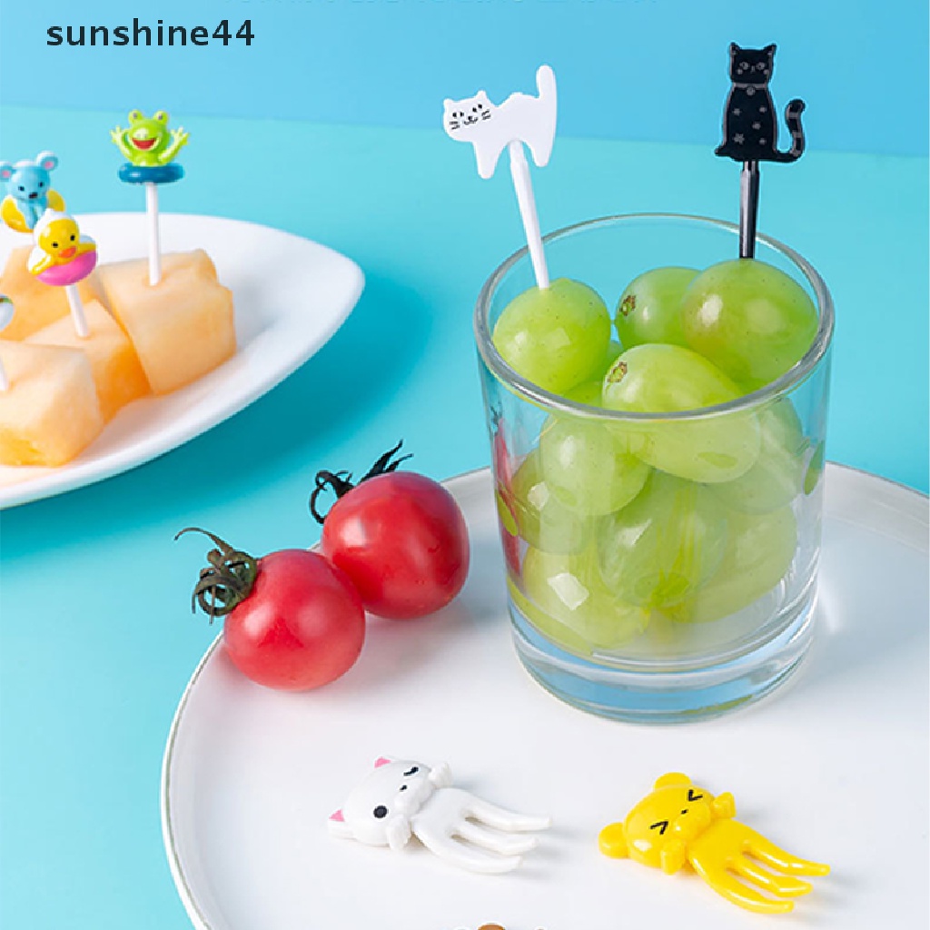 Sunshine 6 / 8 / 10Pcs Tusukan Makanan / Buah / Bento Bentuk Kartun Mini Reusable Untuk Anak