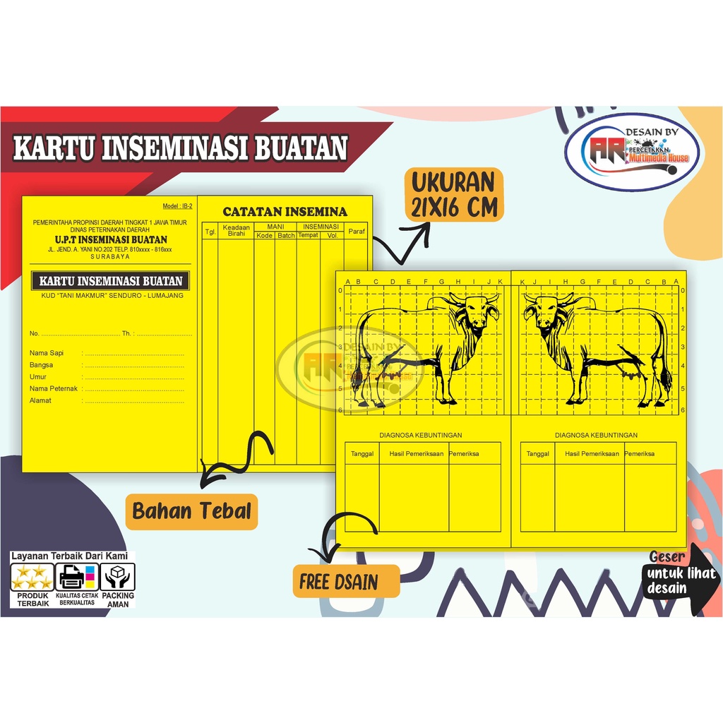

(100 lembar )KARTU INSEMINASI BUATAN / IB bisa custom kop