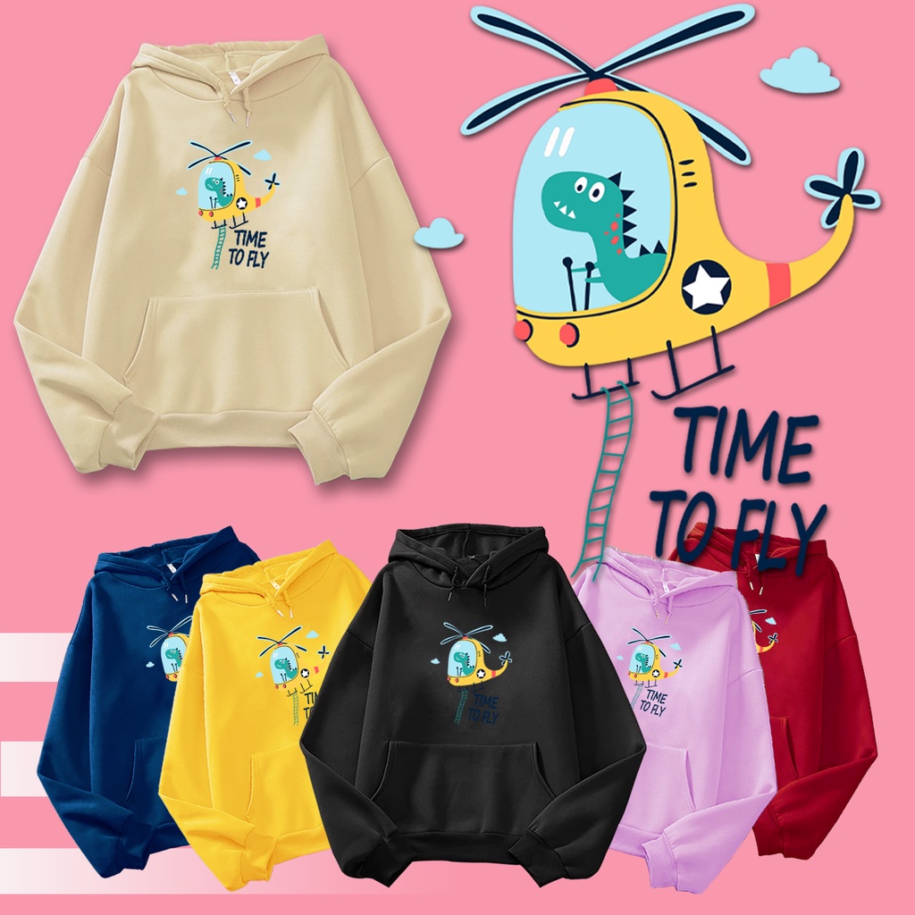 Sweater hoodie anak TIME TO PLAY baju anak hoodie anak cewek cowok motif dino untuk anak 2-10 tahun