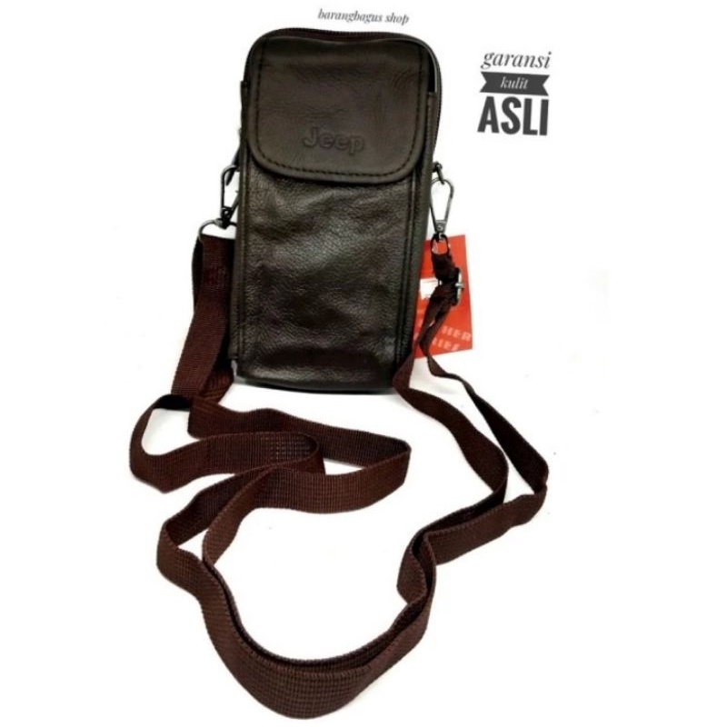 Dompet Tempat sarung Tas HP Kulit asli JEEP ( up to HP 6,8 inch)