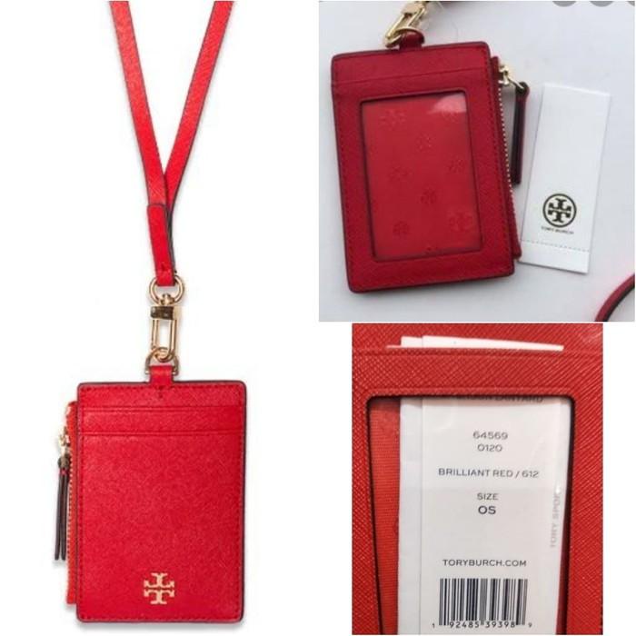 

Tory Burch Emerson ID Tag Lanyard Leather Brilliant Red