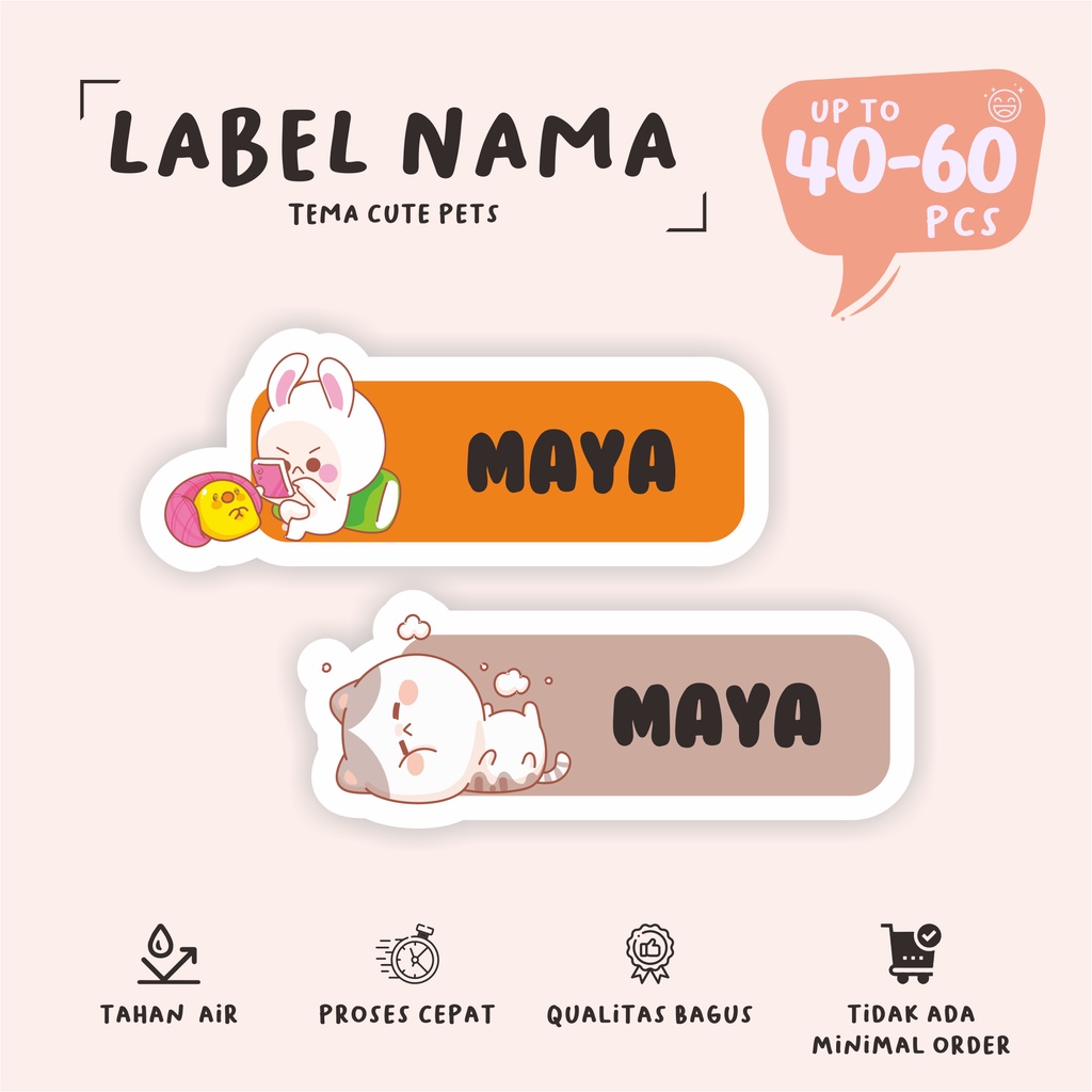 

(40 - 60 pcs)cetak Stiker custom nama CUTE PETS/murah/stiker waterproff/bisa custom nama suka-suka