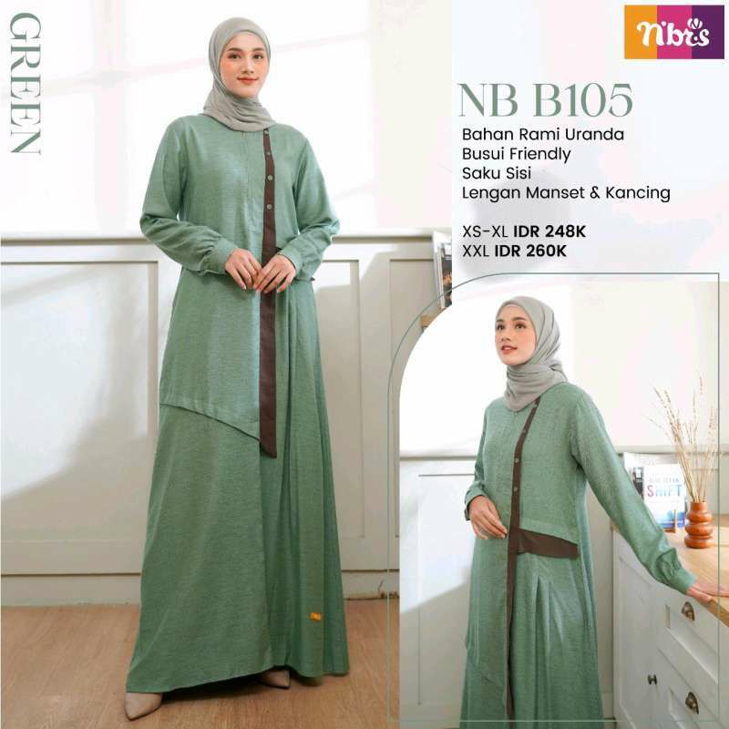 BAJU GAMIS NIBRAS NBRS TERBARU NB B105 GREEN BROWN TERRACOTA XS, S, M, L, XL, XXL - TRENDING PASTI O