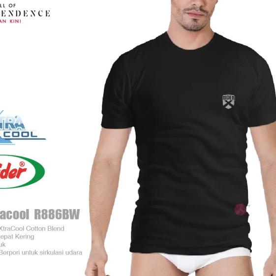 Kaos Dalam Xtracool Pria T-Shirt - Round Neck - RIDER R886BP BW - 3 pc - Putih, XXL