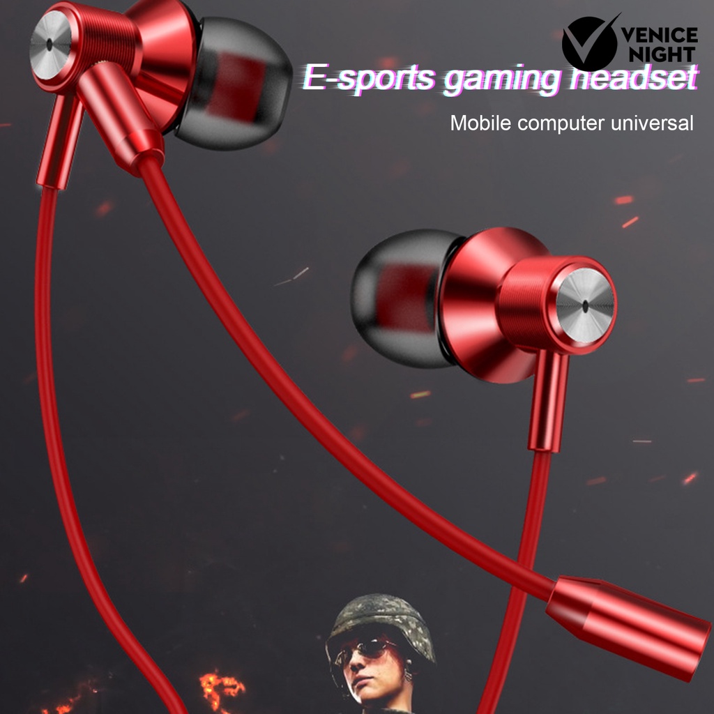 (VNEP) (Berkabel) Earphone Ergonomis Dual Mikrofon Stereo Universal L-Shaped Plug Metal Earphone untuk Gaming