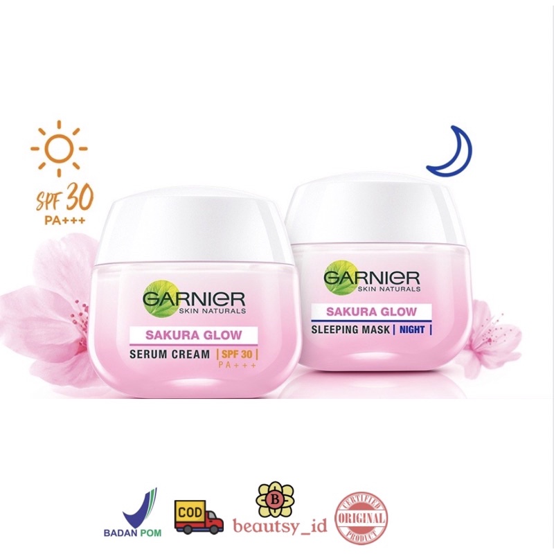 Garnier Sakura White Serum Day SPF 30 Night Cream - Krim wajah pagi malam ORIGINAL COD