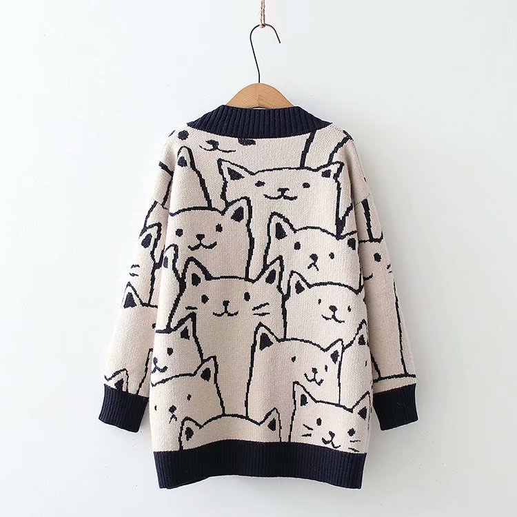 Harajuku Cardigan Cartoon Cat Rajut Knit Outer Premium Tebal