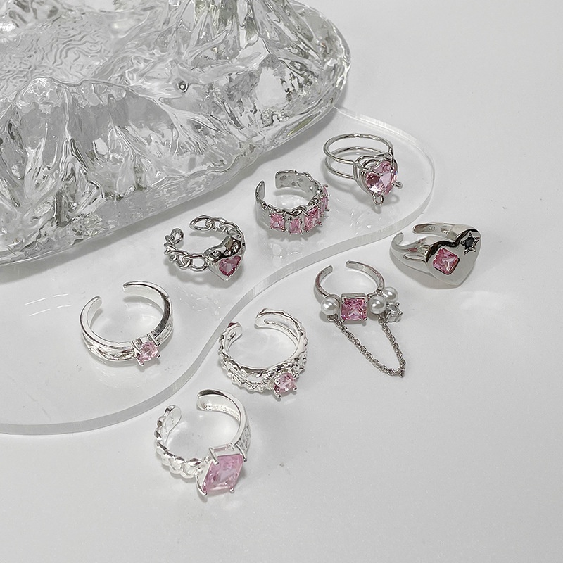 Cincin Model Terbuka Bahan Alloy Desain Hati Hias Mutiaraberlian Imitasizircon Pink Untuk Wanita