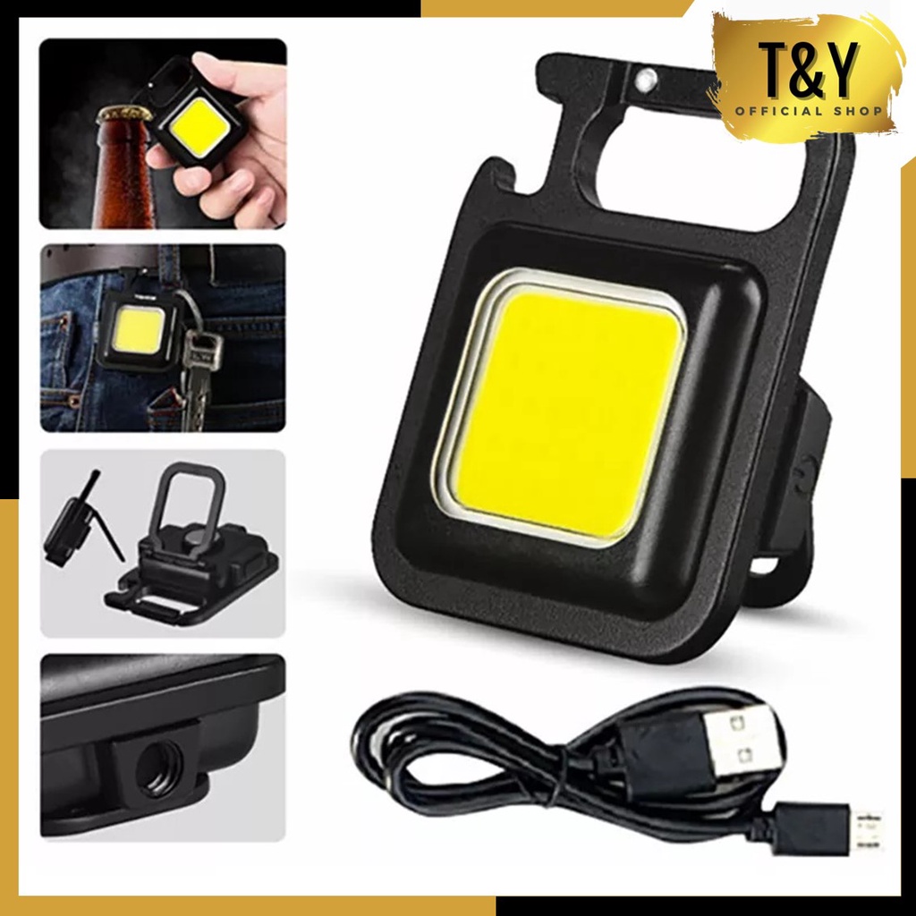 T&amp;Y Gantungan Kunci Lampu Senter Mini Camping Chargeable Super Terang Emergency Lamp Kemping Flashlight LED Portable Cas USB COB Rechargeable Keychain Light Box Murah