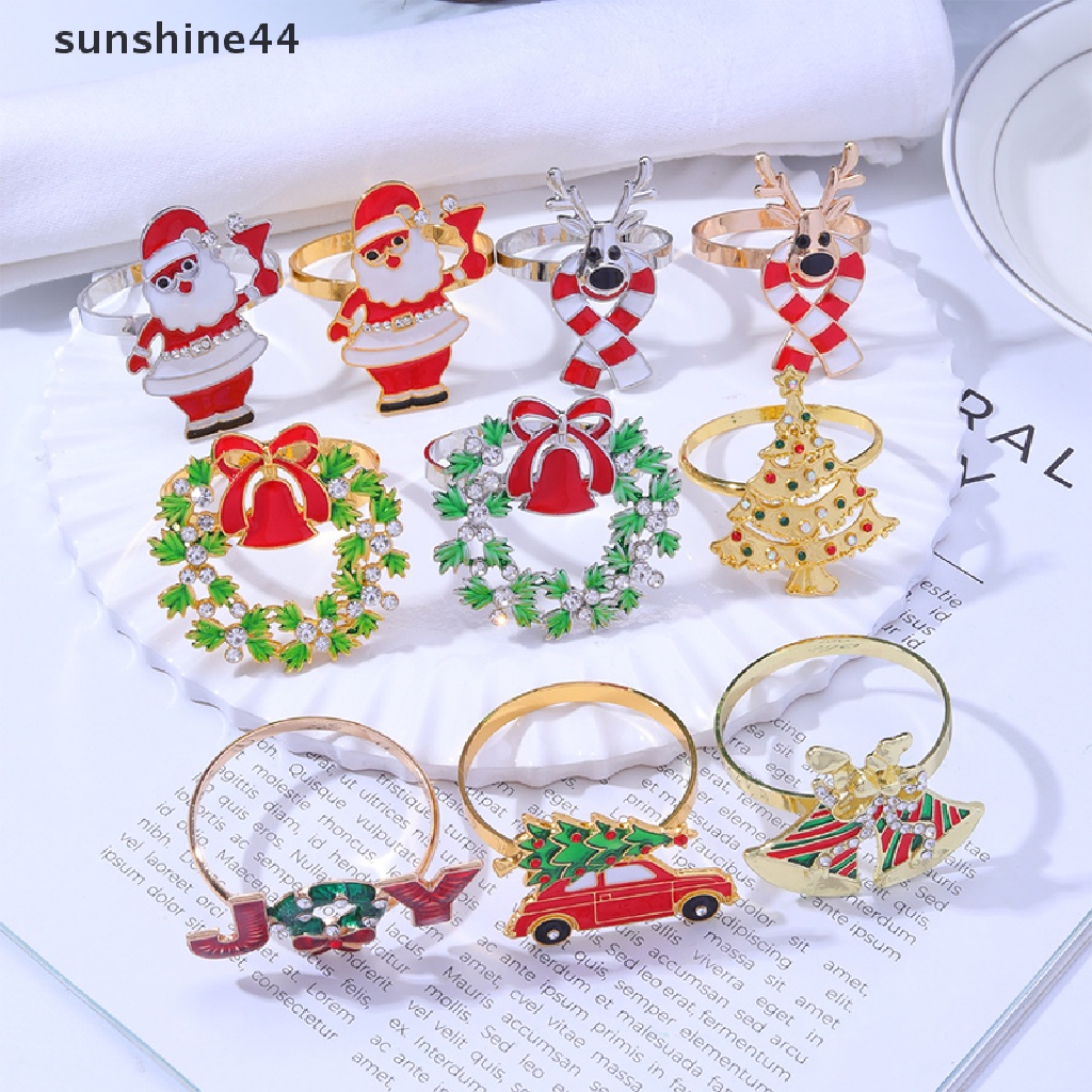 Sunshine Cincin Serbet Motif Santa Claus Natal Bahan Metal Untuk Dekorasi Meja