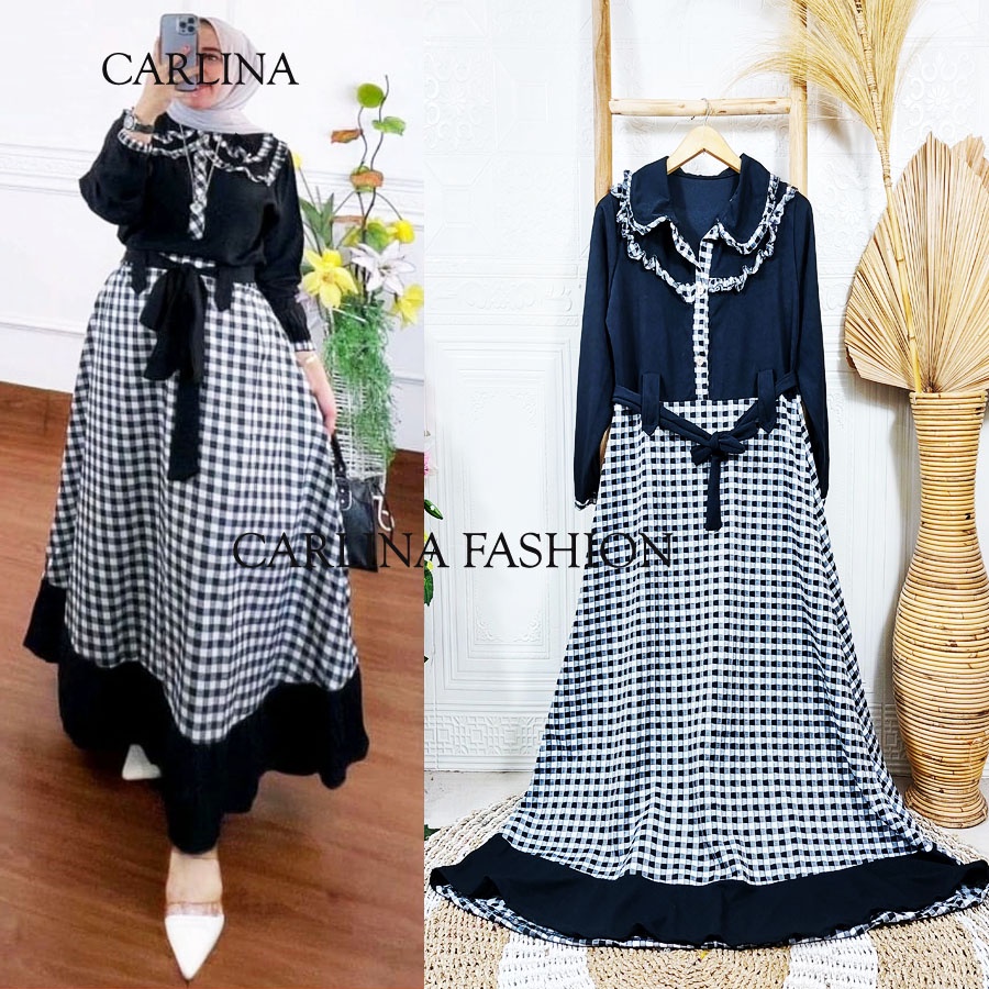 KOTAKA NILA MAXY BUSUI DRESS KOTAK KOMBINASI GAMIS WANITA SYARI CANTIK CARLINA