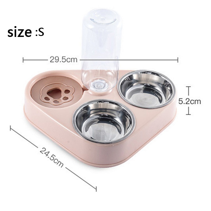 Double Pet Bowl 3in1 Tempat Makan Anjing Mangkuk Stainless Steel Botol Minum Kucing Feeder Triangle Water Dispenser 500ml
