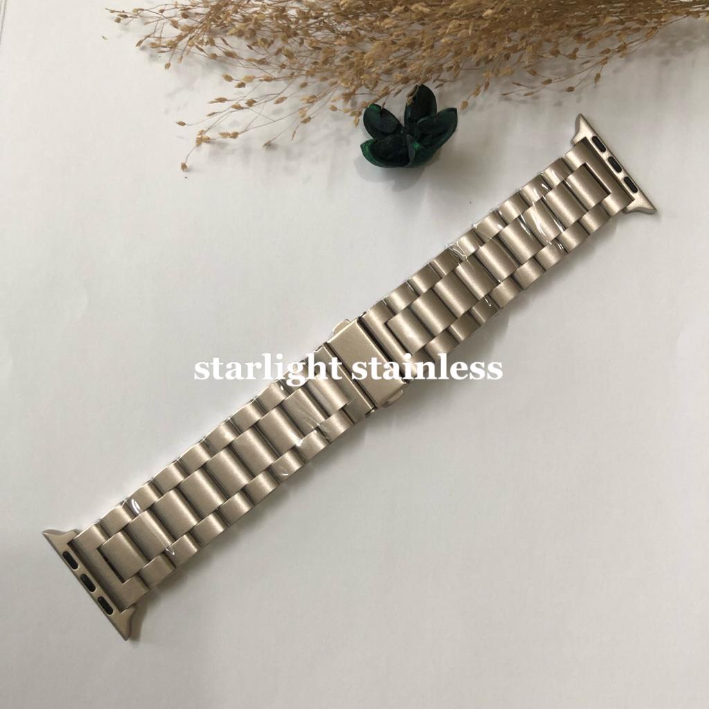 Strap Apple Watch Starlight Stainless Steel Untuk Series 1 2 3 4 5 SE 6 7 8 ultra