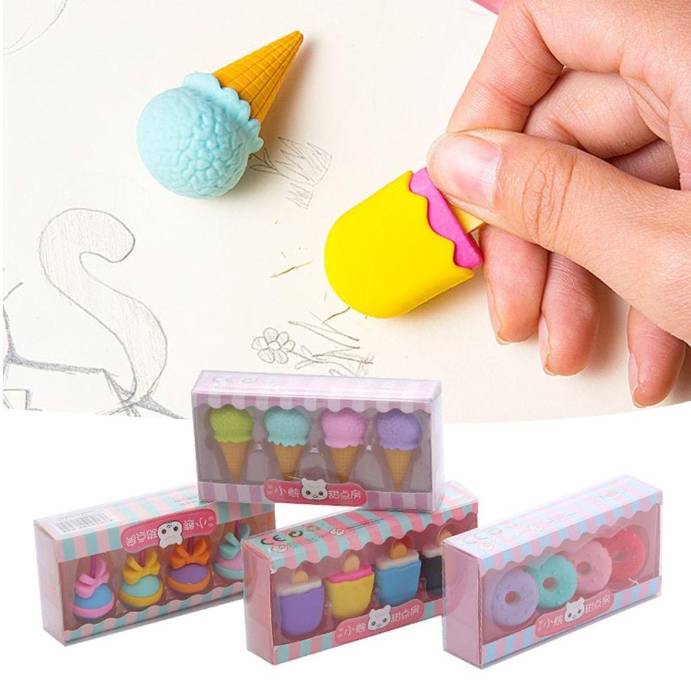 Preva 4PCS Erasers Set Mini Untuk Pelajar Anak Kreatif Karet Penghapus Pensil