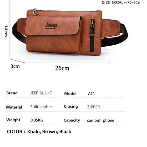 TG08 Tas Pinggang Selempang Pria Original Jeep Buluo Import - khaki