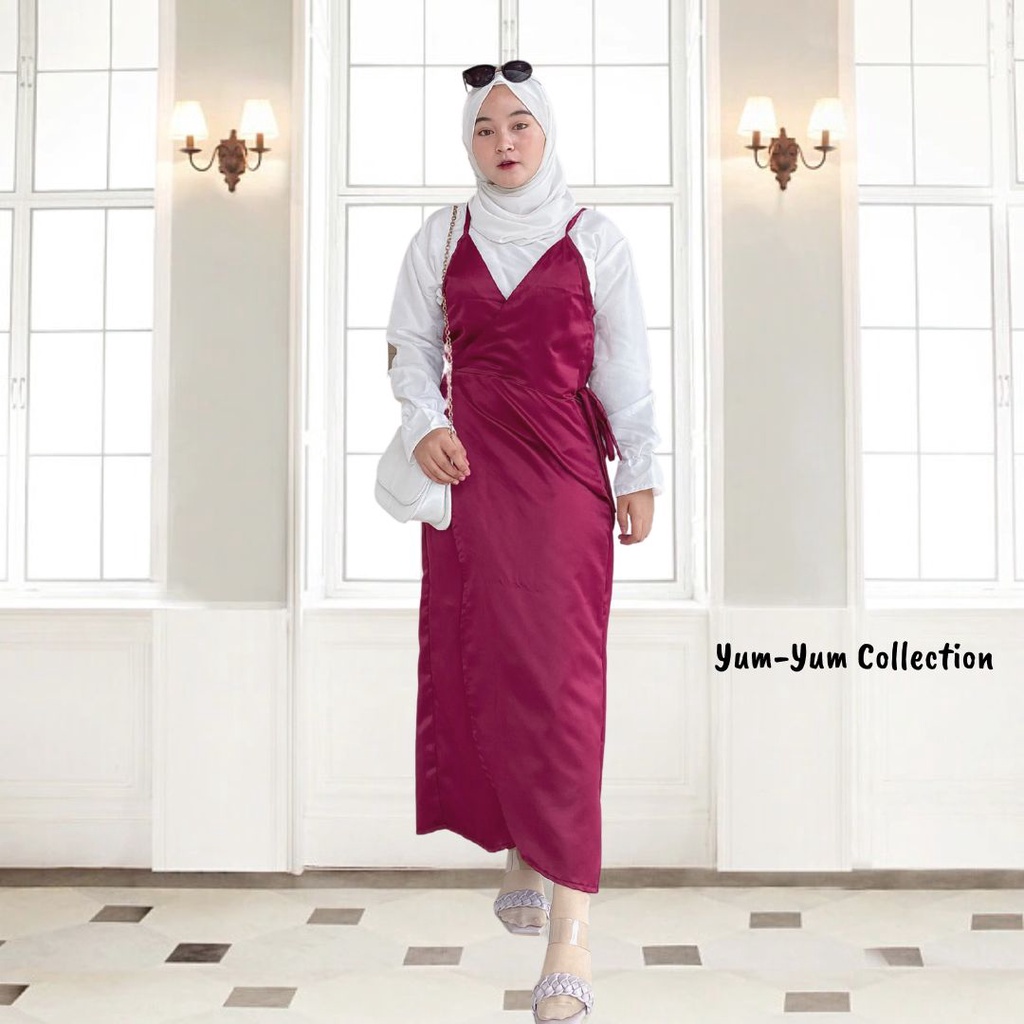 Setelan Dress Tali Stephanie Set Dress Satin Camisole Hijab Kamisol Terbaru
