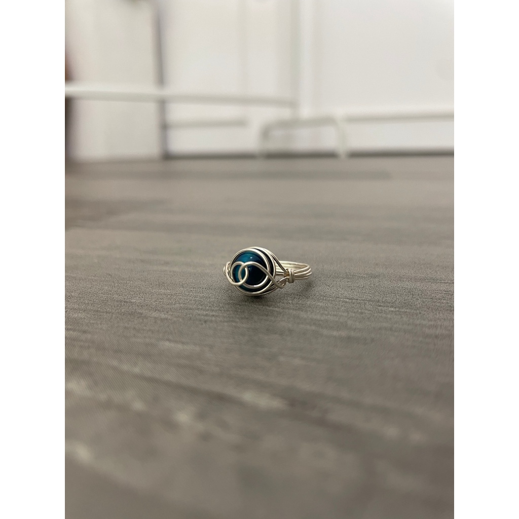 Blue Tiger Eye cincin kawat wire ring perempuan batu alam asli