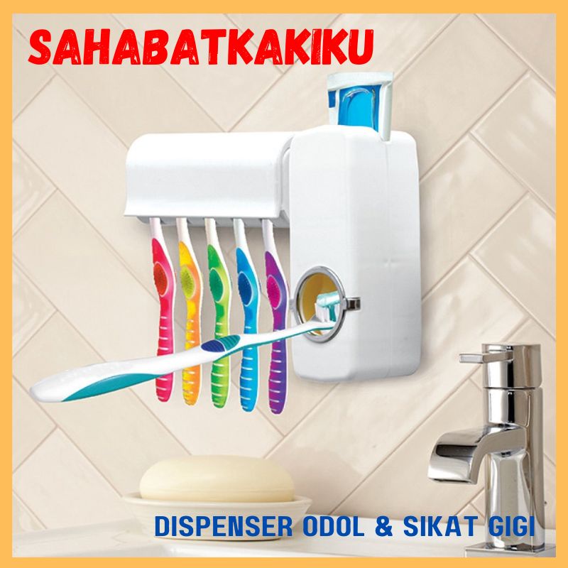 Dispenser Odol Otomatis dan Sikat Gigi / Toothpaste Dispenser / Tempat Sikat Gigi Set