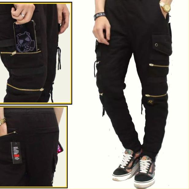 Celana Jogger Zipper Pria Jogger Panjang Resleting - Hitam, S
