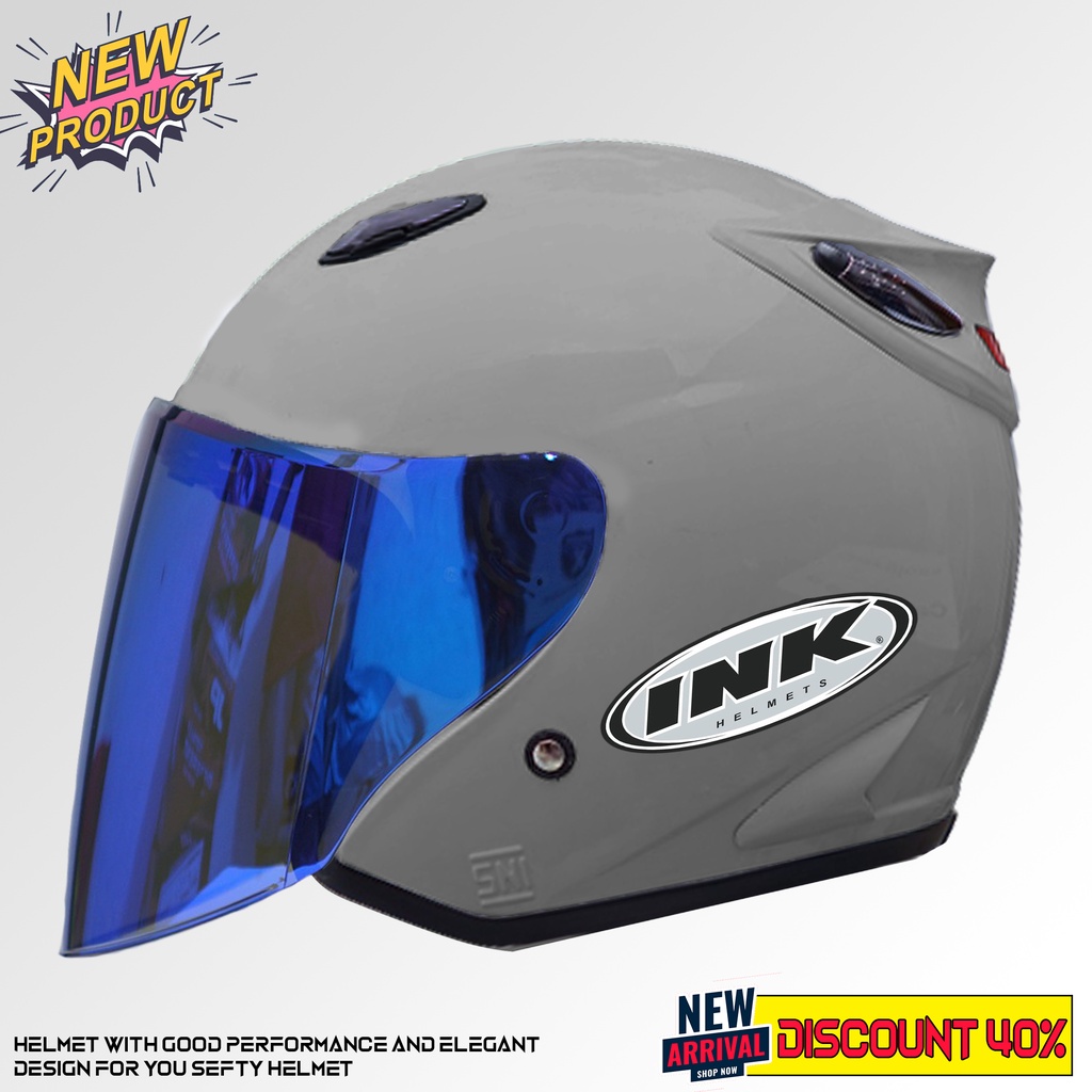 Helm Half Face INK CENTRO Gorilla Grey Kaca Visor Venom Blue Untuk Pria Dan Wanita Dewasa COD