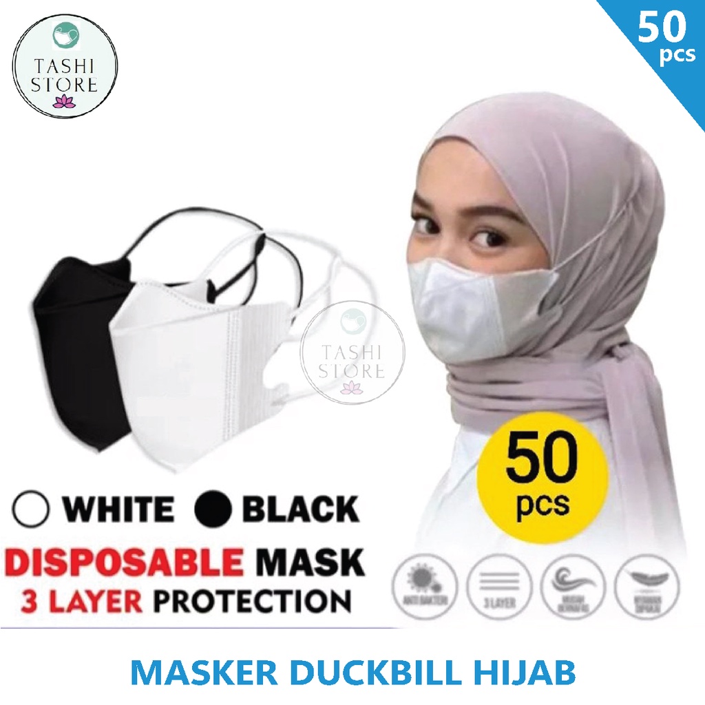 Jual TERMURAH Masker Duckbill HIJAB/HEADLOOP Isi 50 Pcs 3ply Model ...