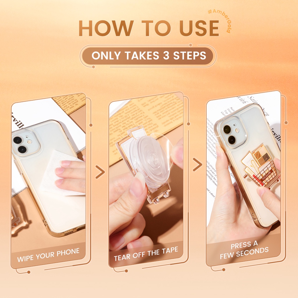 FOCALLURE #AmberGold Mobile Phone Grip Stylish Expandable Adjustable Durable Phone Holders Smartphone Accessory