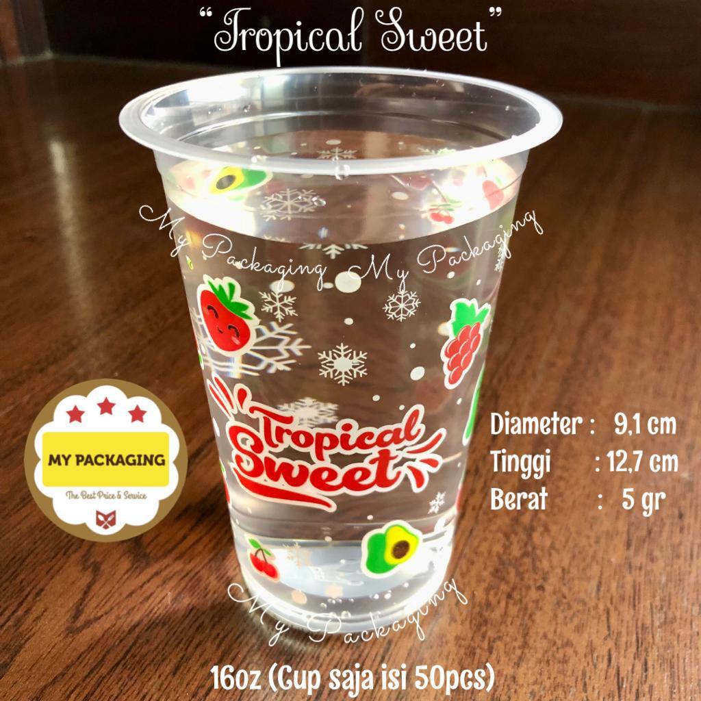 Gelas Cup Plastik 16oz - (50pcs) Juice/kopi/teh/boba/ice 16 oz TANPA TUTUP | logo cetak printing motif