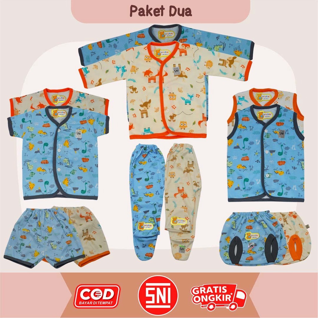 12 PCS PAKET HEMAT LAHIRAN SETELAN BAJU BAYI LUCKY BABY PRINT SERIES