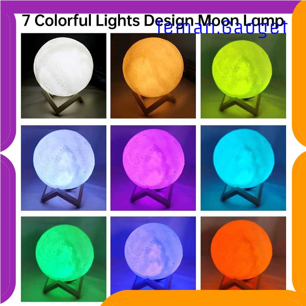 TG-LMP OUIO Lampu Tidur 3D Printed Moon Night Light Lamp 7 Color 8CM - OU12