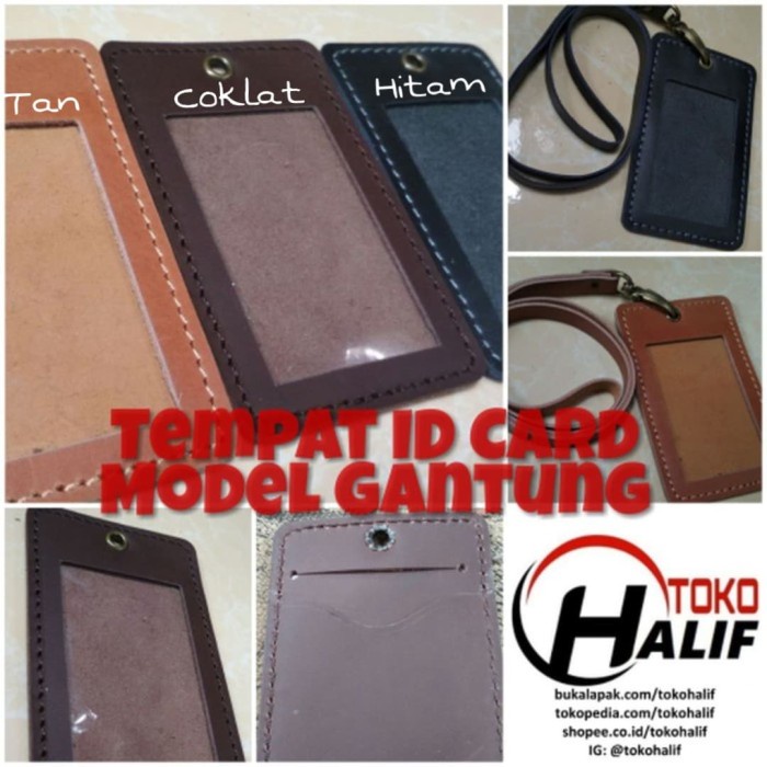 

Name Tag Tempat Kartu Karpeg Id Card Holder Kulit Asli Gantung Hitam Coklat Tan