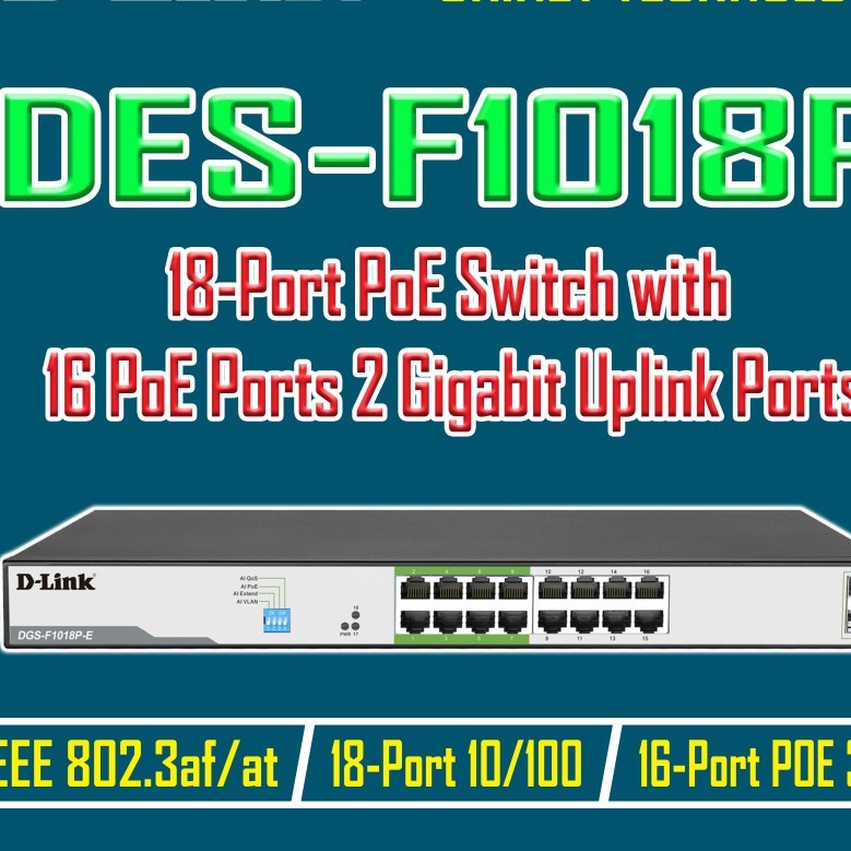D-LINK DES-F1018P-E 18-Port PoE Switch Up to 250M 2 Gigabit Uplink
