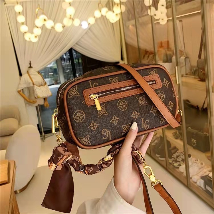 BJ64158 - BROWN/KHAKI - TAS SLEMPANG WANITA MOTIF FLOWER FASHION IMPORT MODIS ELEGAN TERMURAH TERLARIS TERBARU BAGSTORE JAKARTA TAS BATAM ZC4158