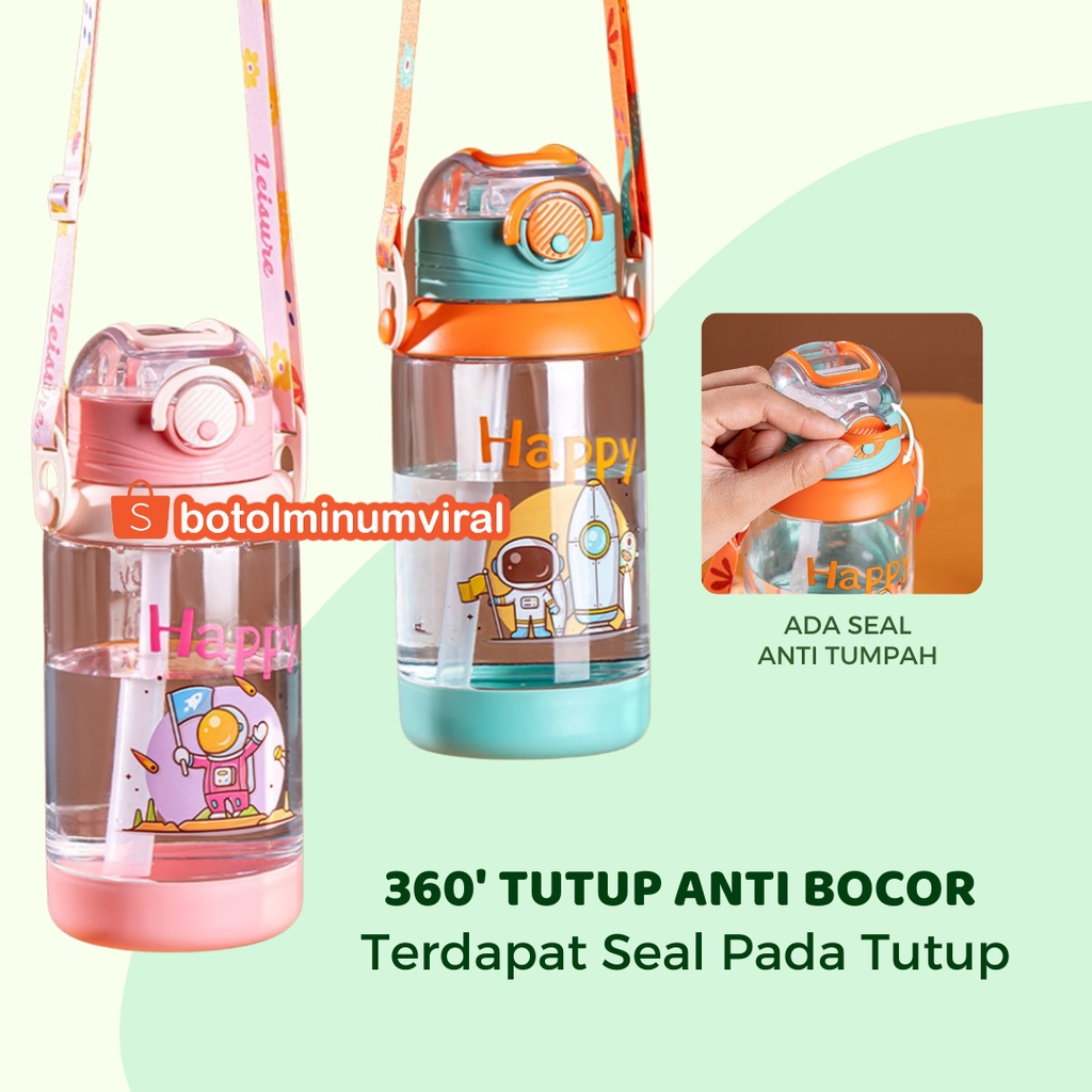 Botol Minum Viral Anak Sedotan Tali BPA Free Karakter Astronot 700ml