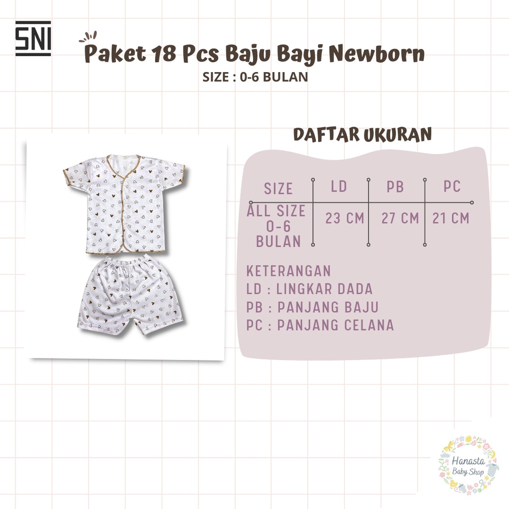 18 Pcs Baju Bayi Newborn Setelan Panjang Pendek Kutung Seri Coklat Katun